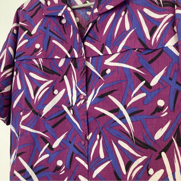 Vintage Catalina Purple Abstract Print Button Down Blouse - Picture 6 of 10